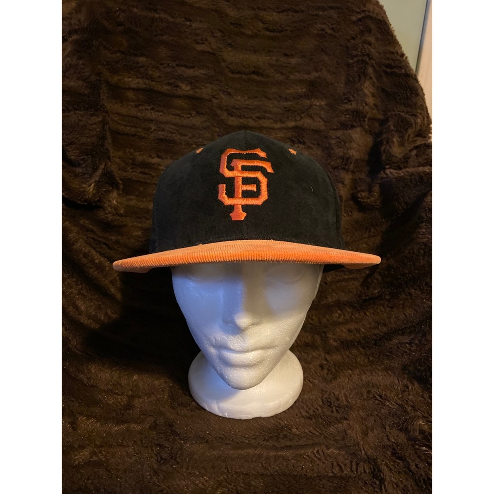 SF Giants Hat Mens OSFM Black Orange Excellent Corduroy Snapback Cap M10